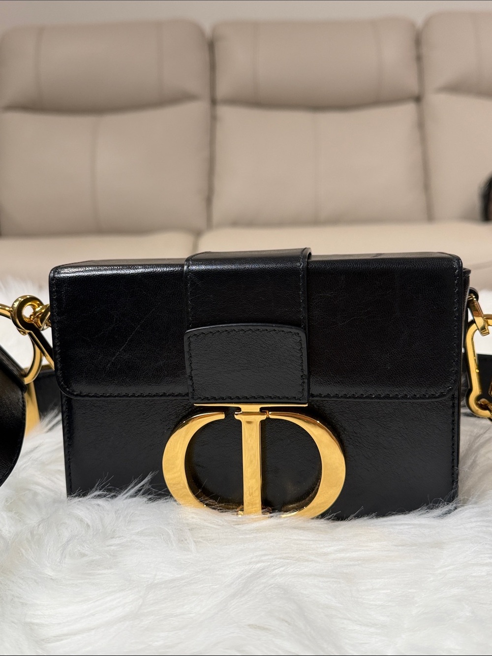 Dior 30 Montaigne Box Bag Black Leather Gold CD Crossbody